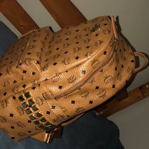 MCM backpack with studs tan color medium sized